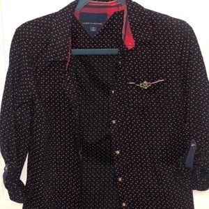 WOMENS TOMMY HILFIGER BLUE/RED POLKA BUTTON UP- SIZE M